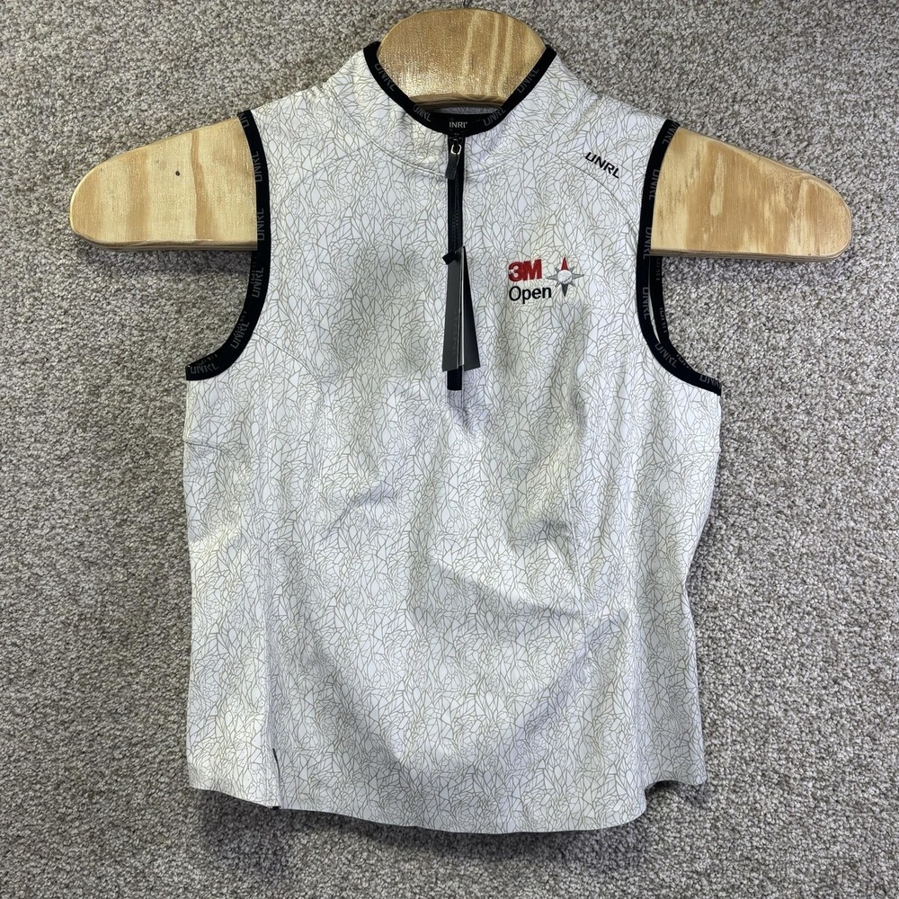 NWT UNRL Performa Polo Shirt Womens Large White Abstract Sleeveless Golf 3M Open